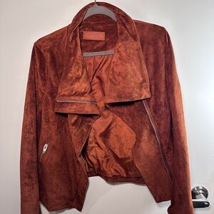 SL8 Faux Suede Drape Moto Jacket – Rich Brown, Size M